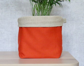 Orange Plant Pot Cover, Cotton and Linen Fabric Planter, Warm Home Decor