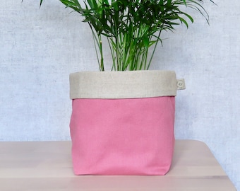 Pink Plant Pot Cover - Pink Planter, Pastel Room Decor, Pink Boho Plant Pot, Flamingo Pink Fabric Basket, Birthday Gift for Plant Lover