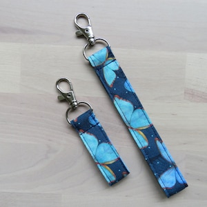 Butterfly Keyring, Navy Fabric Keychain or Wristlet with Hook