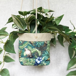 Green Hanging Planter, Jungle Cotton Fabric Hanging Plant Pot