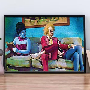 Beet-lejuice Retro 80s Film Waiting Room Painting Poster, Lydia-Deetz Otho Delia-Deetz Horror Poster Halloween Party Gift Decor Unframed