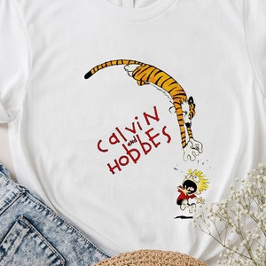 Cute Calvin Movie Hobbes Shirts, Funny Comic Tee Shirts, Calvin Film Hobbes Cartoon Tee, Gifts for Kid Teen Adult on Birthday, Christmas