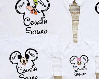 Custom Cousin Crew Disneyland Shirts, Personalized Mikey Moue and Friends Disneyworld Cousin Squad Shirts Matching Cousin Trip