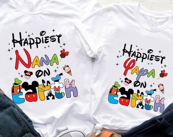 Custom Disneyland Happiest Nana on Earth Shirts, Happiest Mama Papa Magical, Personalized Mothers Day Fathers Day Tee, Matching Disney Trip
