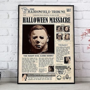 Halloween 1978 Movie Retro Poster, The Haddonfield Tribune Michael Myers Horror Poster, Laurie Strode, Halloween Unique Gifts Decor Unframed
