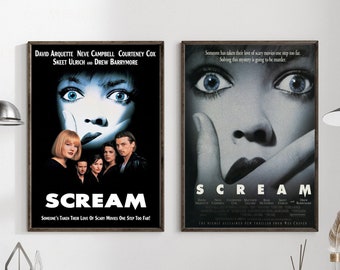 Scream 1996 Horror Slasher Film Poster, Dewey Riley, Sidney Prescott, Stu Macher, Ghostfac, Scream 1 Poster, Halloween Gift Decor Unframed
