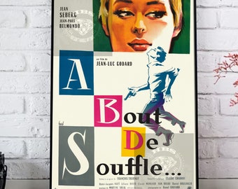 Breathless 1960 Film Poster, Breathless Vintage Movie Poster Home Decor, Retro Cinema A Bout de Souffle Poster Art Gift Poster Unframed