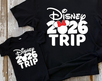 Customized Family Disney Trip 2026 Shirts, Matching Mikey Minnie Mouse Ears Family Personalized Gift, Disneyland Holiday, Vacation, Birthday