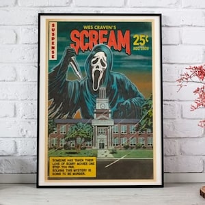 Scream Horror Film Retro Poster, Ghostfa-e Scream Wall Art Poster, Scream Horror Character, Vintage Art Print Halloween Gift Decor Unframed