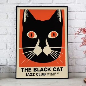 The Black Cat Poster, Jazz Club Vintage Cute Jazz Club Retro Poster, The Black Cat Poster Unique Gifts For Women, Men, Decor Unframed