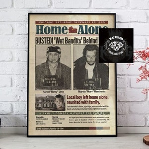 Home Alone 90&#39;s Film Poster, Wet Bandits, Kevin McCallister Christmas Movie Vintage Poster Funny Gift Womens Mens Newspaper Decor Poster