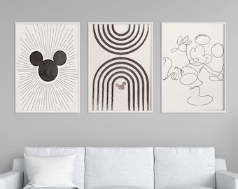 Disneyland Mckey Mouse Vintage Boho Poster, Disney Minimalist Wall Art Gallery Poster, Nursery Wall Art, Kids Room Decor, Baby Shower Gift