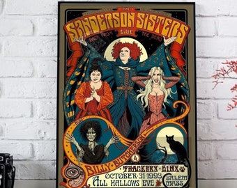 Sanderson Sisters Live Back From The Dead Vintage Poster, Hocus Pocus Decor Halloween, Hocus Pocus Winifred Sanderson Funny Print Unframed