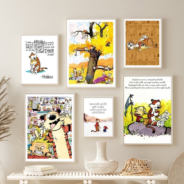 Cal.vin Hobbes Multiple Style Poster, Cute Comic Cartoon Poster, Calvin Movie Hobbes Vintage Gift Decor Home, Office, Classroom, Unframed