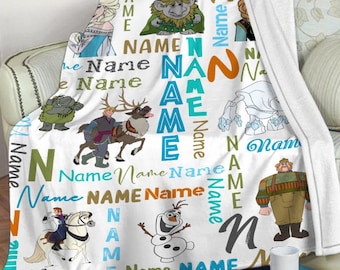 Personalized Disney Frozen Princess Fleece Blanket, Custom Disneyland Magical Frozen Kristoff Olaf Snow Blanket, Christmas Birthday Gift