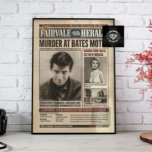 Affiche de film d&#39;horreur psychopathe de 1960, Norman Bates Marion Crane Fairvale affiche rétro vintage, journal affiche d&#39;art cadeau femmes hommes déco sans cadre
