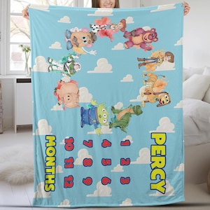 Custom Name Toy-Story Fleece Blanket, Got Friend In Me, To Infinity And Beyond Disneyland Toy Milestone Blanket, Buzz Woody Jessie T-Rex image 1