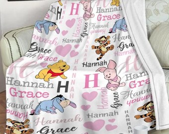 Personalized Disney Winnie Movie the Pooh Blanket Pooh and Friends Fleece Blanket Custom Tigger Piglet Eeyore Blanket Birthday Xmas Gift