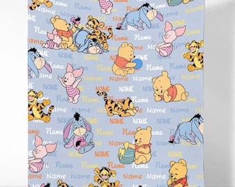 Custom Winnie-Pooh And Friends Fleece Blanket, The Pooh Disneyland Cartoon Blanket, Personalized Tiger, Bear, Birthday, Baby Shower Gifts