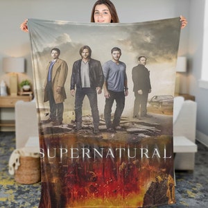 Supernatural Movie Fleece Blanket, Brothers Dean and Sam Blanket, Supernatural Winchesters Brothers Retro Vintage Blanket, Castiel Blankets