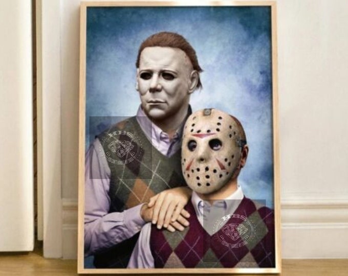 Michael Jason Step Brothers Mix Movie Poster, Jason Voorhees, Michael Myers, Horror Vintage Portrait Poster, Halloween Gift Unframed