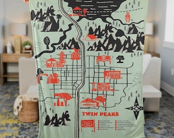 Twin Peaks 90s Movie Welcome Fleece Blanket, Twin Peaks Map Vintage Blanket, Dale Cooper Laura Palmer Investigation Crime, Gift For Film Fan