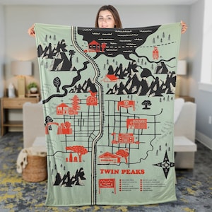 Twin Peaks 90s Movie Welcome Fleece Blanket, Twin Peaks Map Vintage Blanket, Dale Cooper Laura Palmer Investigation Crime, Gift For Film Fan