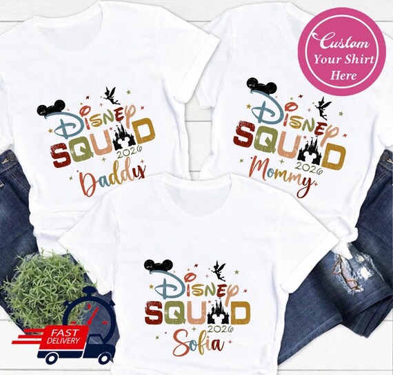 Retro Custom Name Disney 2026 Squad Shirts, Disneyland Magic Kingdom Vintage T-Shirt, Matching Family Trip Retro Shirts, Disneyworld Squad
