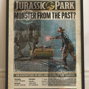 Jurass Park 1993 Adventure Film Poster Hammond Grant Sattler Vintage Dinosaur Poster Gift Womens Mens Newspaper Style Poster Decor