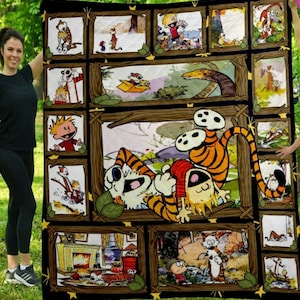 Calvin Hobbes Cute Comic Fleece Blanket, Cartoon Strip Blanket, Calvin Hobbe.s Funny Fleece Blanket, Birthday Gift, Christmas Gift