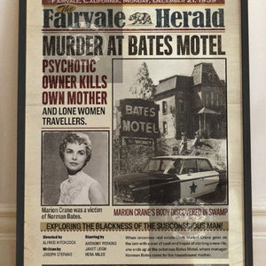 Affiche psycho de 1960, film d&#39;horreur psycho, Marion Crane, Norman Bates Fairvale, affiche rétro vintage, cadeau pour femme, journal pour homme, décor sans cadre