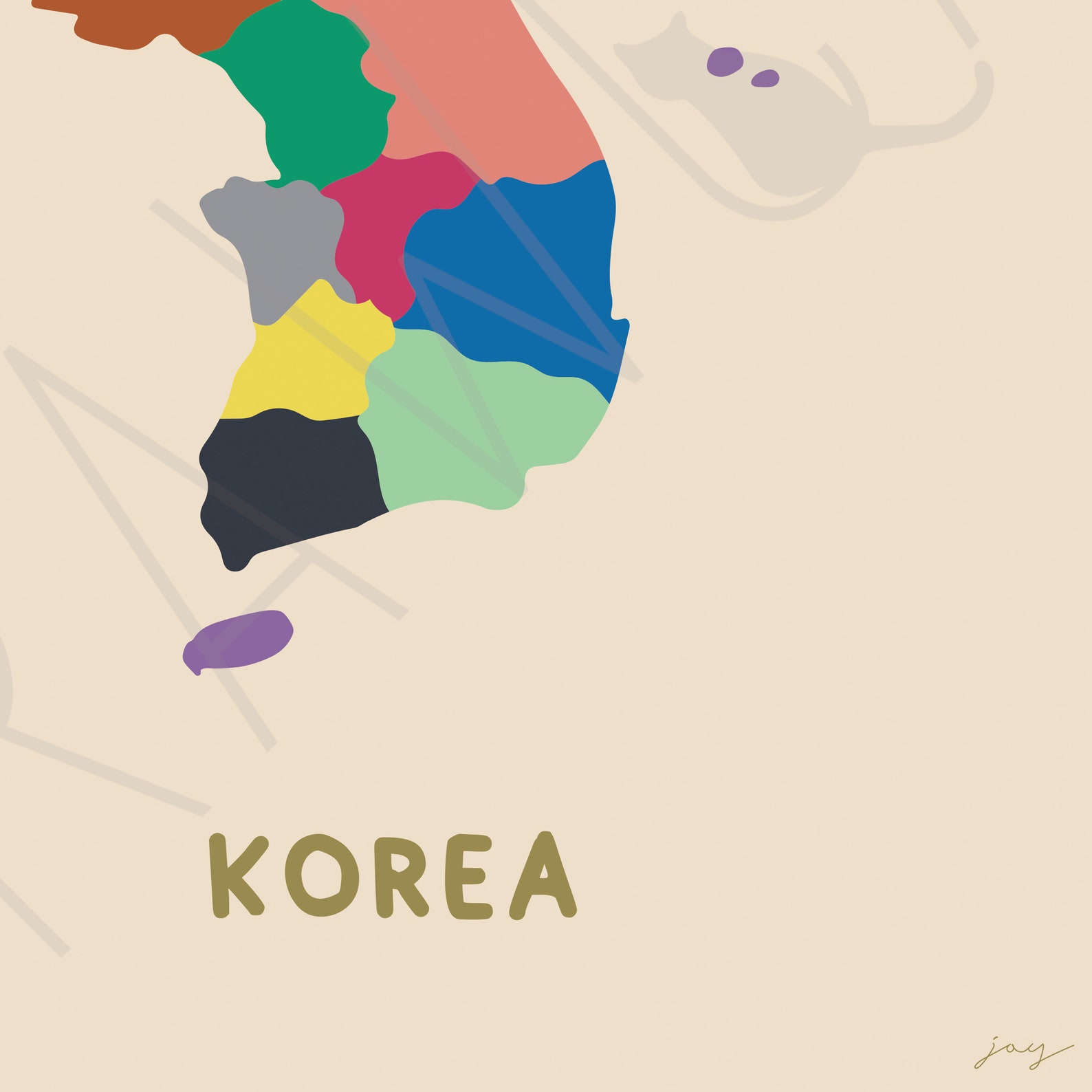 Korea mapPrintable art Illustration digital wall art | Etsy