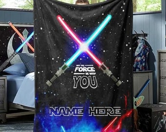 Personalized Star Wars Blankets, Custom Lightsaber Fleece Blankets, Darth Vader, Blanket for Bed, Sofa, Travel, gift on Christmas Birthday