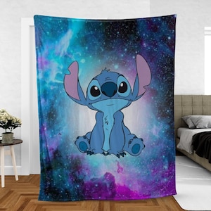 Stitch Colorful Fleece Blanket, Lilo And Stitch Cute Cartoon Blanket, Stitch Animated Fleece Blanket, Birthday, Christmas, Nice Gifts