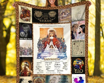 Labyrint.h Fleece Blanket, 1986 Labyrinth Quotes Retro Fleece Blanket, Jareth Vintage Blanket, Gifts For Him, Her, Women, Men, Film Fans