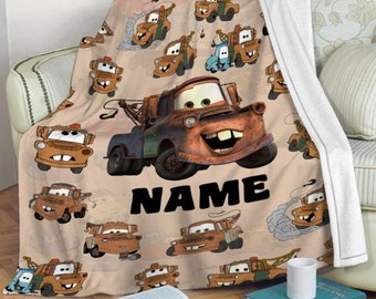 Custom Cars Mater Cute Fleece Blanket, Custom Cars Disneyland Mater Cartoon Blanket, Cars Funny Blanket, Birthday Gift, Christmas Gift