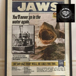 Women's Jaws Distressed Movie Poster Fitted Charcoal T-Shirt