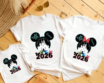 Personalized Name in the Ear Disneyland shirts, Magic Castle 2026 Shirts, Custom Mikey Minnie Family Matching shirts, Family Squad 2026