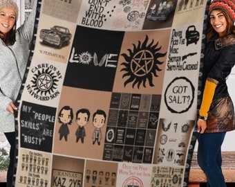 Supernatural Fleece Blanket, Brothers Dean and Sam Blanket, Castiel Crowley, Winchester Brothers Fleece Blanket, Supernatural Fans Blanket