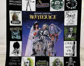 Beetle-juice Fleece Blanket, Beetle-juice 80s Horror Movie, Lydia Deetz, Adam and Barbara, Ghost With The Most, Halloween Vintage Blanket