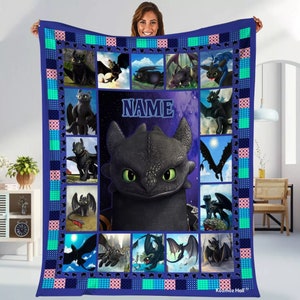 Personalized How To Train Your Dragon Fleece Blanket, Dragon Animated Blanket, Custom Toothless Night Fury, Birthday Gifts, Christmas Gift