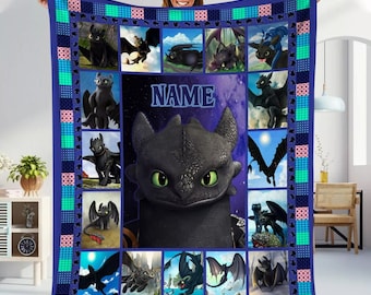 Personalized How To Train Your Dragon Fleece Blanket, Dragon Animated Blanket, Custom Toothless Night Fury, Birthday Gifts, Christmas Gift