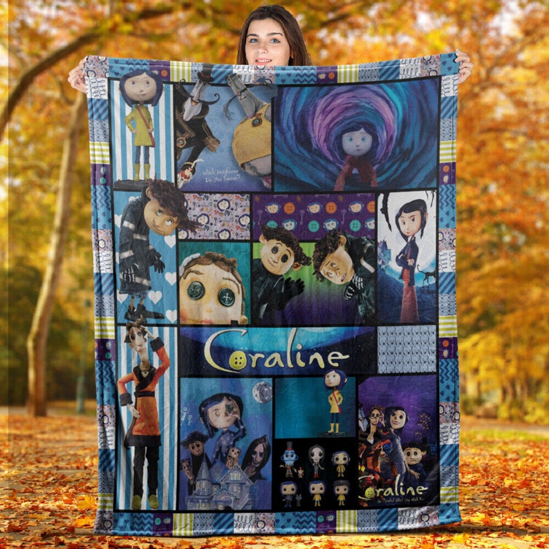 Coraline Fleece Blanket, Coraline Movie Blanket, Button Doll Blanket