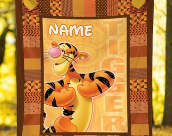 Tigger Winnie Movie The Pooh Cute Fleece Blanket, Personalized Disneyland Cartoon Blanket, Christmas Gift, Birthday Gift, Bedding Decor