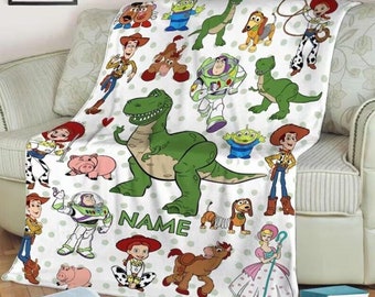 Custom Name Toy-Story Fleece Blanket, You've Got Friend In Me, Disney Toy Blanket,T-Rex, Disneyworld Blanket, Blanket for Bed, Sofa, Couch