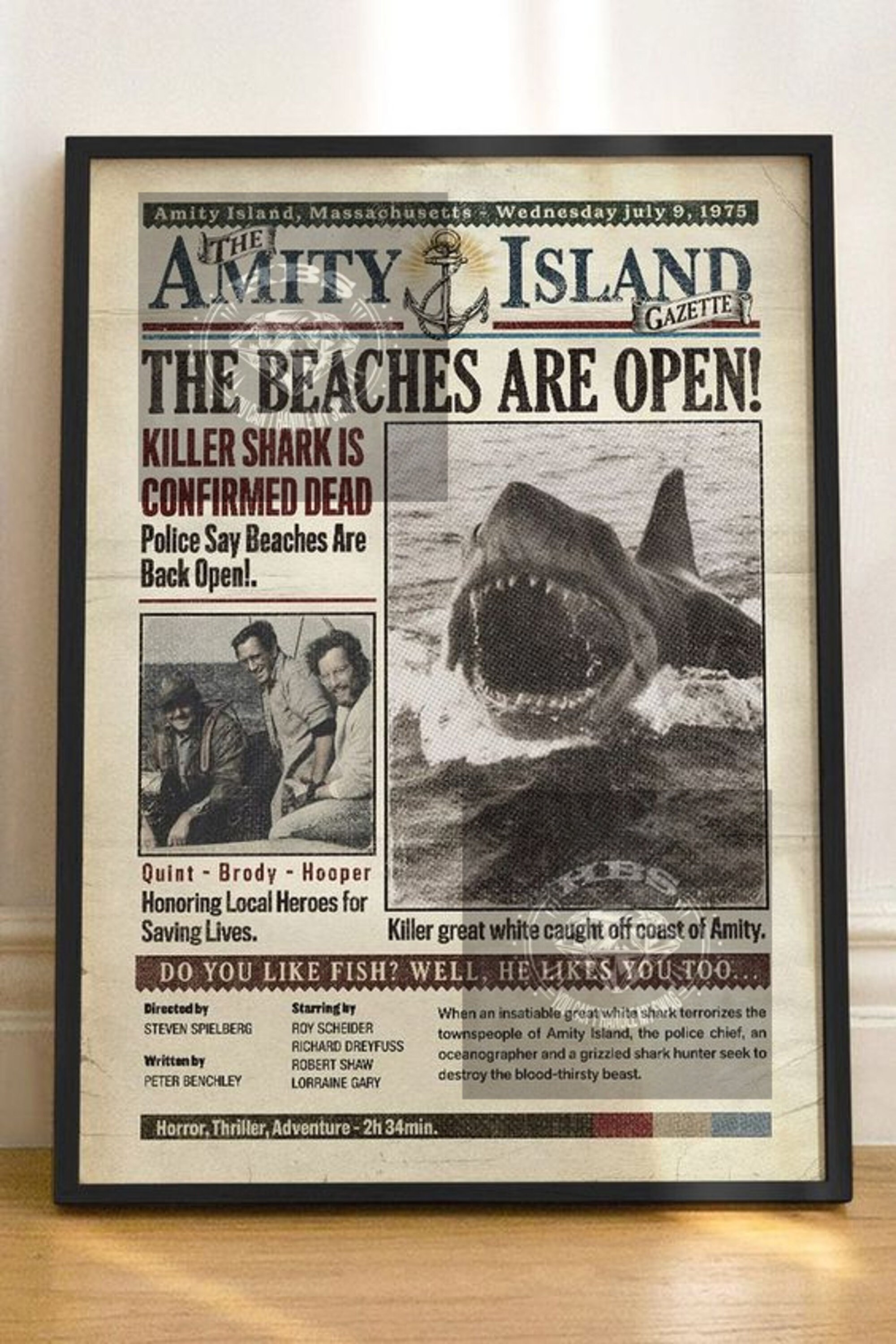 Jaws Filmplakat Druck – Martin Brody & Quint Gegen Den Weißen Hai, 8.5x11 Zoll