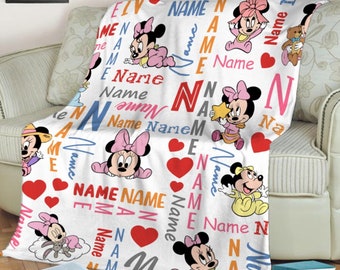 Custom Baby Minnie Mouse Fleece Blanket, Custom Minnie Blanket, Personalized Disneyland Mouse Magic Kingdom, Birthday Gifts, Christmas Gift
