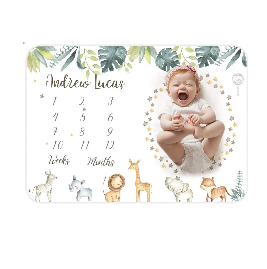 Customized Baby Milestone Blanket for Boys Girls, Monthly Safari Animal ...