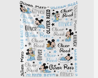 Custom Baby Mouse Fleece Blanket, Custom Name Mikey Blanket, Personalized Disneyland Mouse Magic Kingdom, Birthday Gifts, Christmas Gift