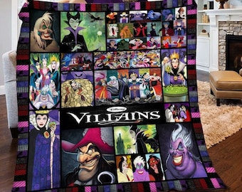 Disneyland Villains Cartoon Blanket, Maleficen.t Cruellla Devil Ursulla Witch Fleece, Villains Blanket Unique Gift For Teen Kids Adult